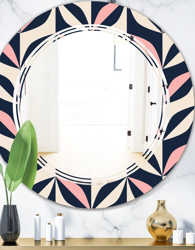 DesignQ Floral Retro Botanical Pattern III - Modern Round or Oval Wall Mirror - Triple C