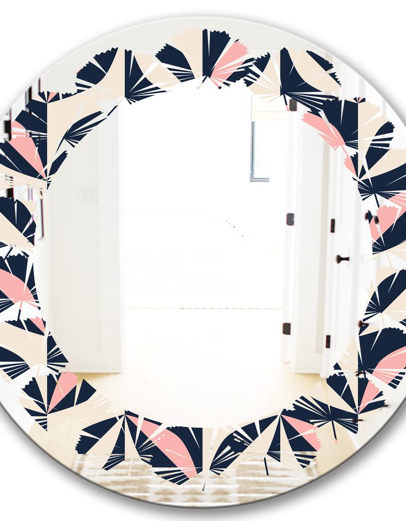 DesignQ Floral Retro Botanical Pattern III - Modern Round Or Oval Wall Mirror - Leaves