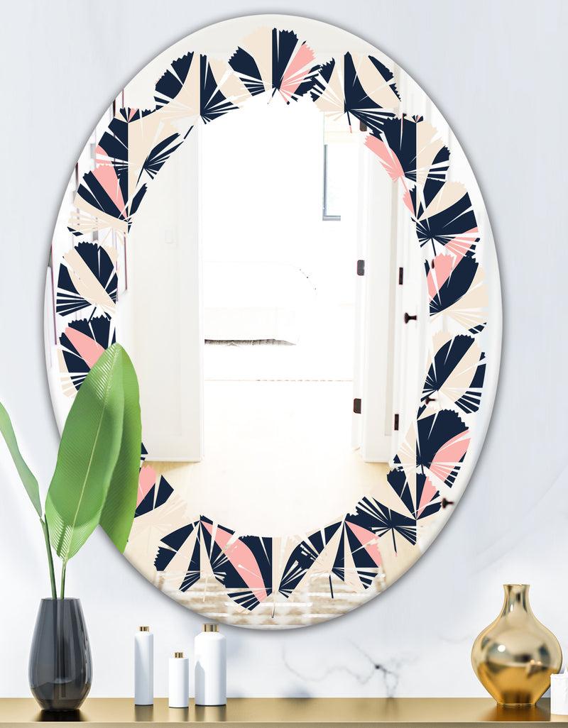 DesignQ Floral Retro Botanical Pattern III - Modern Round Or Oval Wall Mirror - Leaves