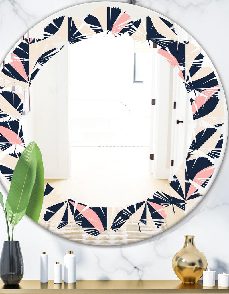 DesignQ Floral Retro Botanical Pattern III - Modern Round or Oval Wall Mirror - Leaves