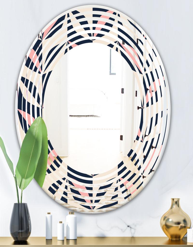 DesignQ Floral Retro Botanical Pattern III - Modern Round Or Oval Wall Mirror - Wave