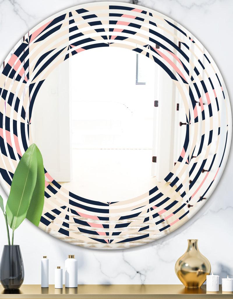 DesignQ Floral Retro Botanical Pattern III - Modern Round or Oval Wall Mirror - Wave