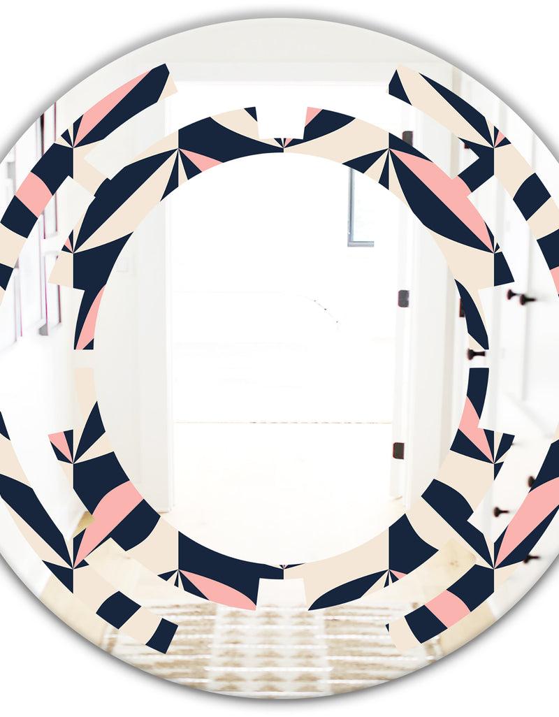 DesignQ Floral Retro Botanical Pattern III - Modern Round Or Oval Wall Mirror - Space