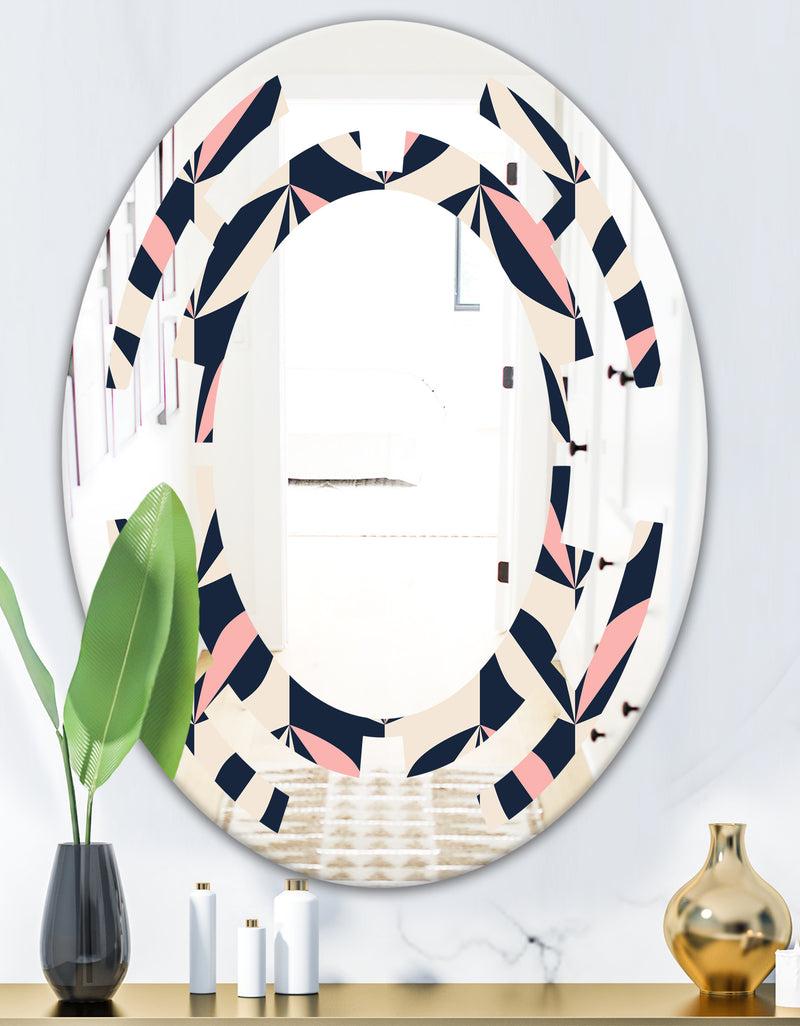DesignQ Floral Retro Botanical Pattern III - Modern Round Or Oval Wall Mirror - Space
