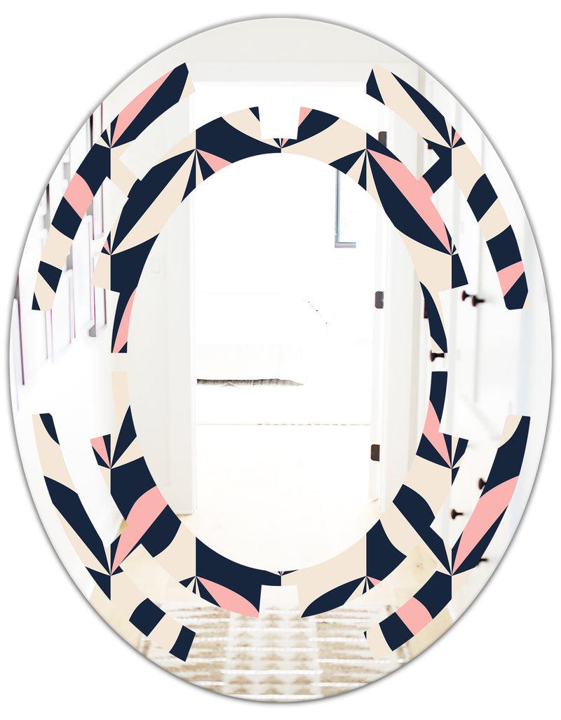 DesignQ Floral Retro Botanical Pattern III - Modern Round Or Oval Wall Mirror - Space