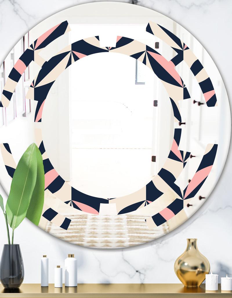 DesignQ Floral Retro Botanical Pattern III - Modern Round or Oval Wall Mirror - Space