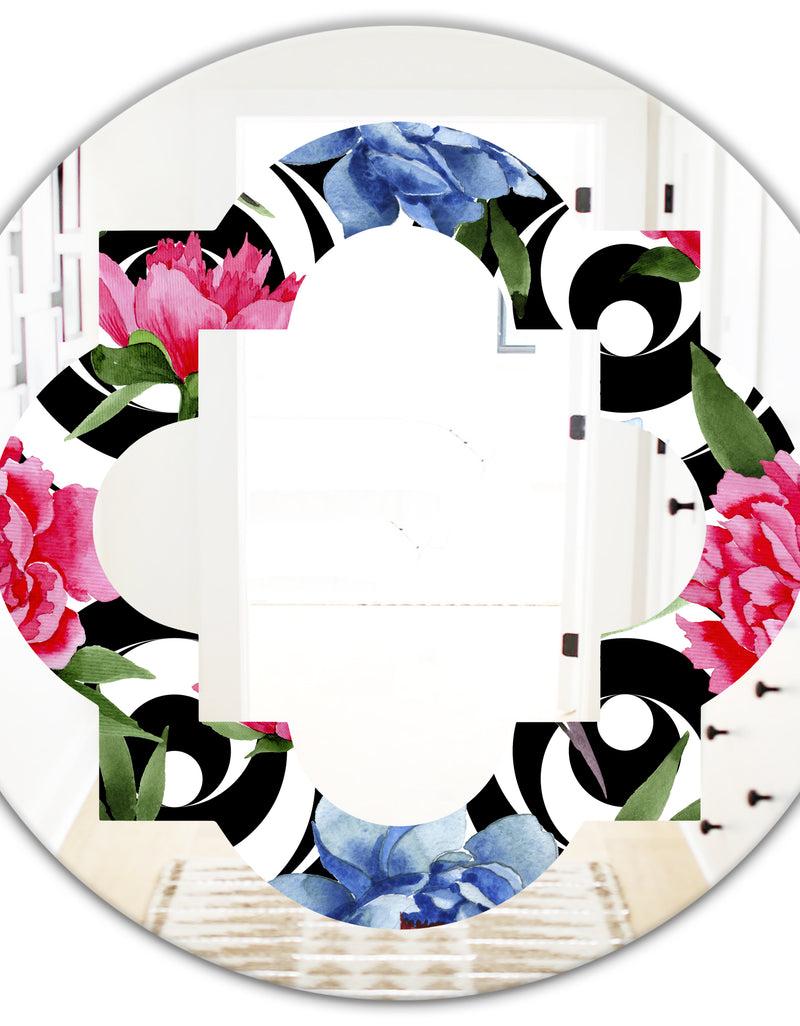 DesignQ Floral Retro Pattern I - Modern Round Or Oval Wall Mirror - Quatrefoil