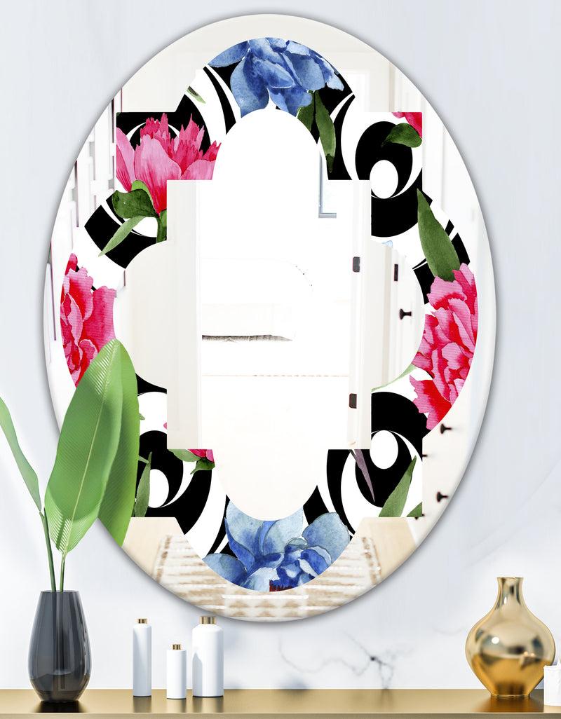 DesignQ Floral Retro Pattern I - Modern Round Or Oval Wall Mirror - Quatrefoil