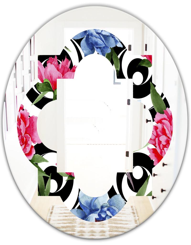 DesignQ Floral Retro Pattern I - Modern Round Or Oval Wall Mirror - Quatrefoil