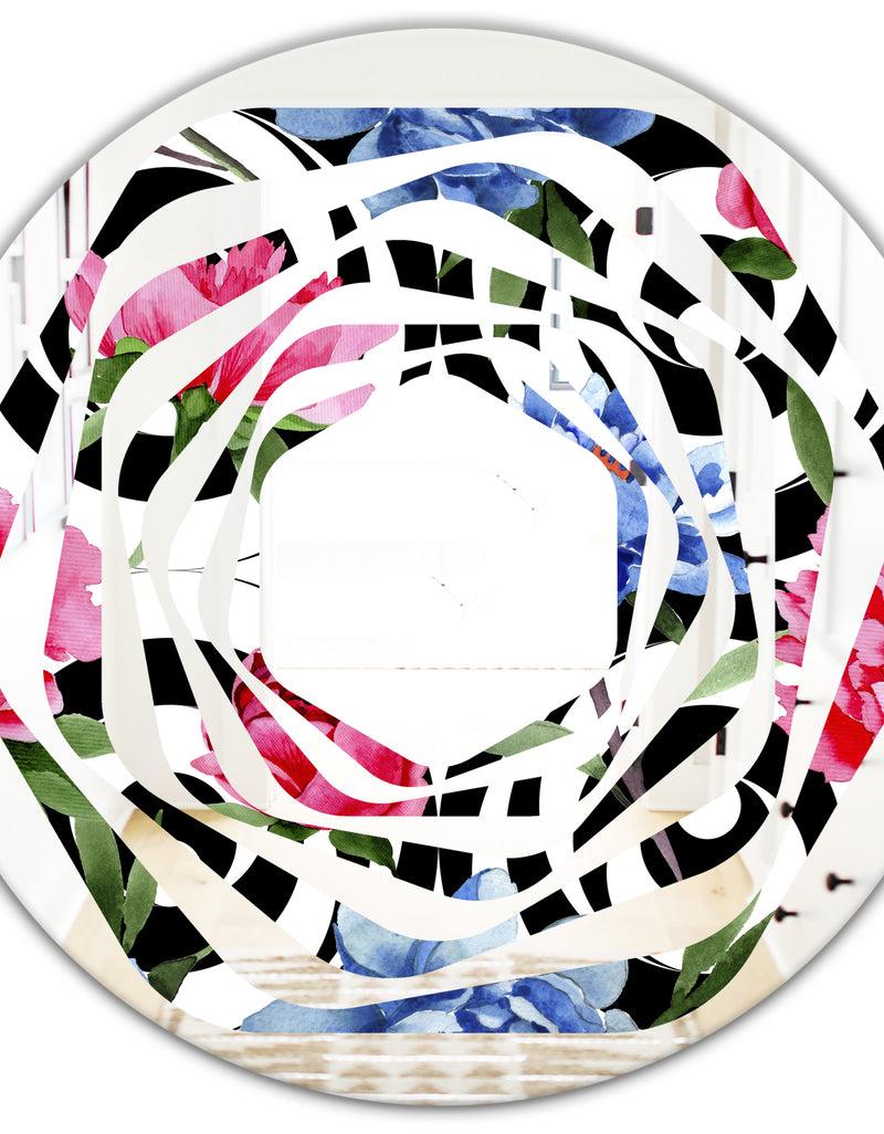 DesignQ Floral Retro Pattern I - Modern Round Or Oval Wall Mirror - Whirl