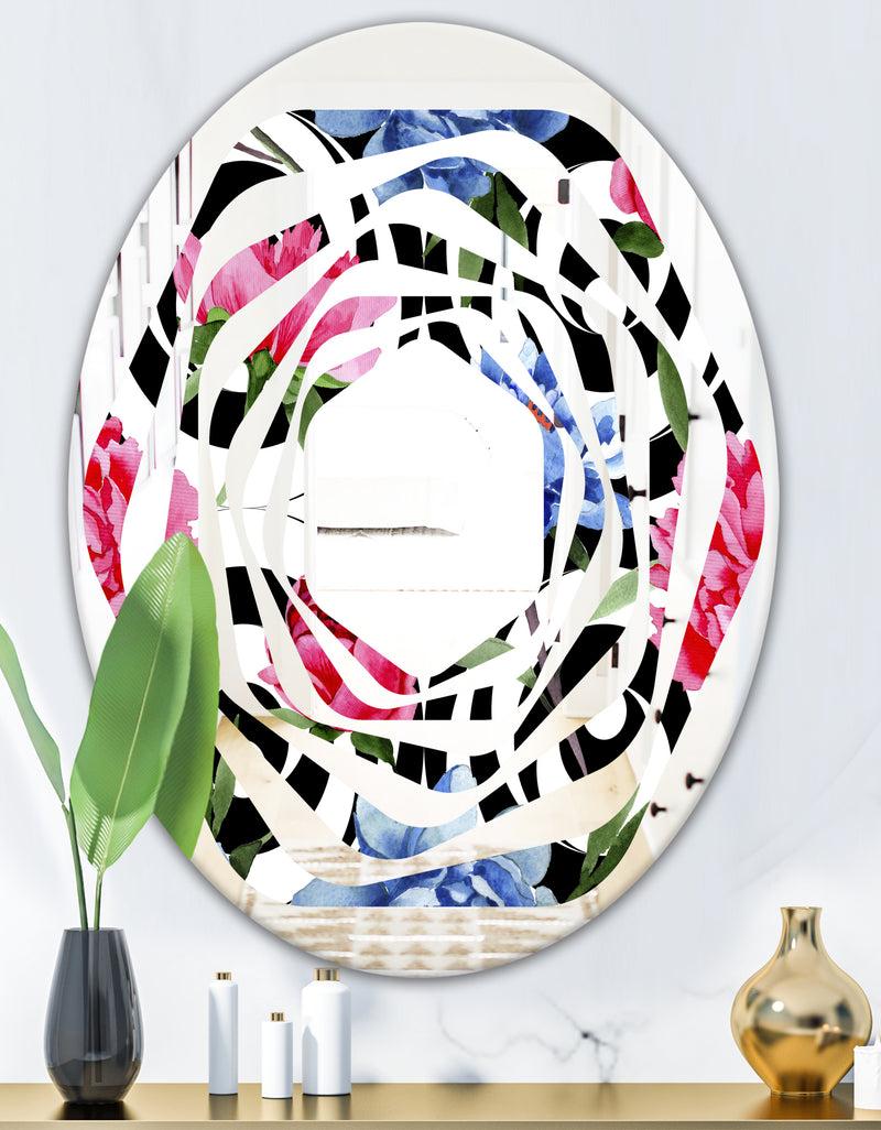 DesignQ Floral Retro Pattern I - Modern Round Or Oval Wall Mirror - Whirl