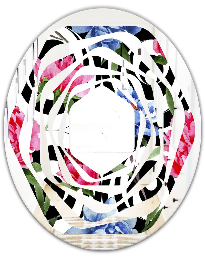 DesignQ Floral Retro Pattern I - Modern Round Or Oval Wall Mirror - Whirl