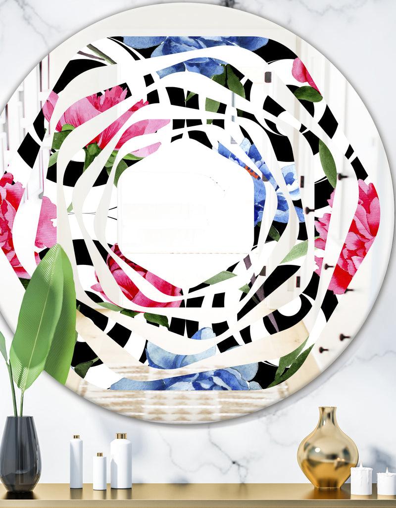 DesignQ Floral Retro Pattern I - Modern Round or Oval Wall Mirror - Whirl