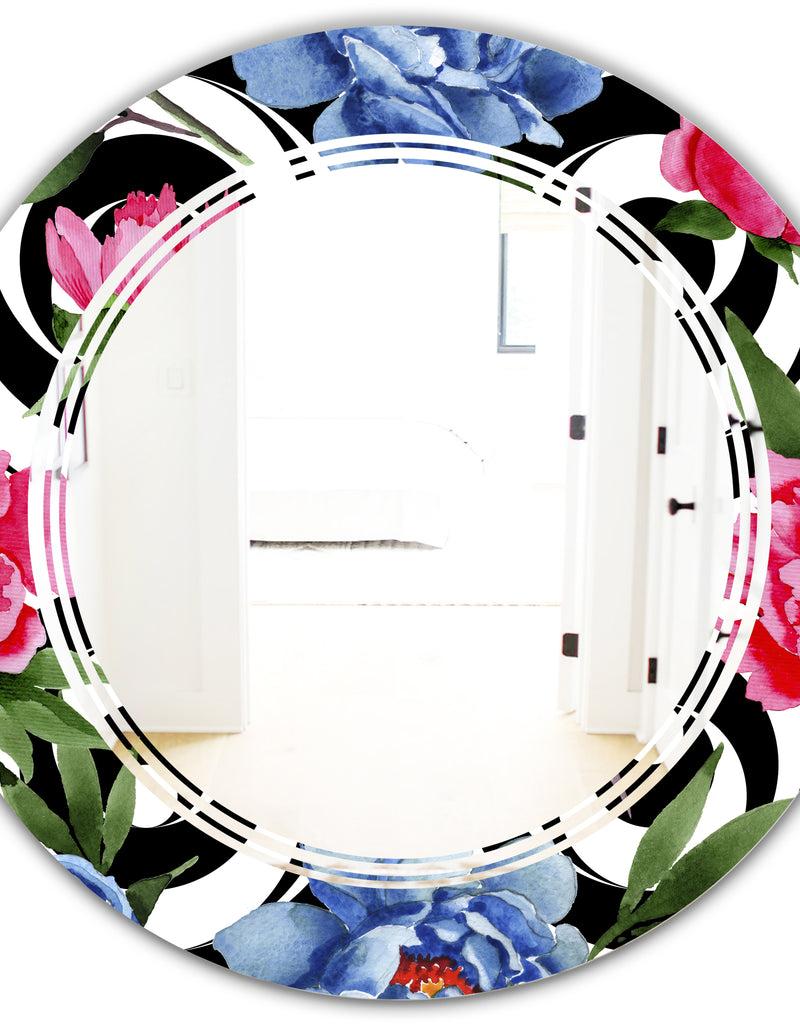 DesignQ Floral Retro Pattern I - Modern Round Or Oval Wall Mirror - Triple C