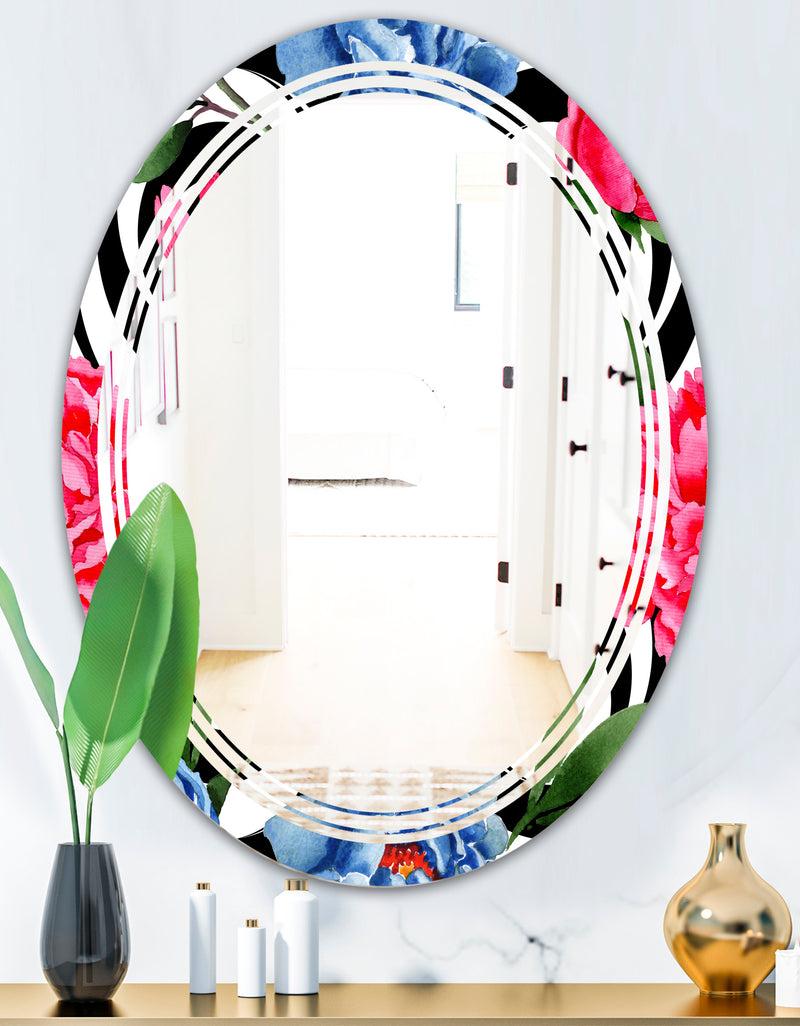 DesignQ Floral Retro Pattern I - Modern Round Or Oval Wall Mirror - Triple C