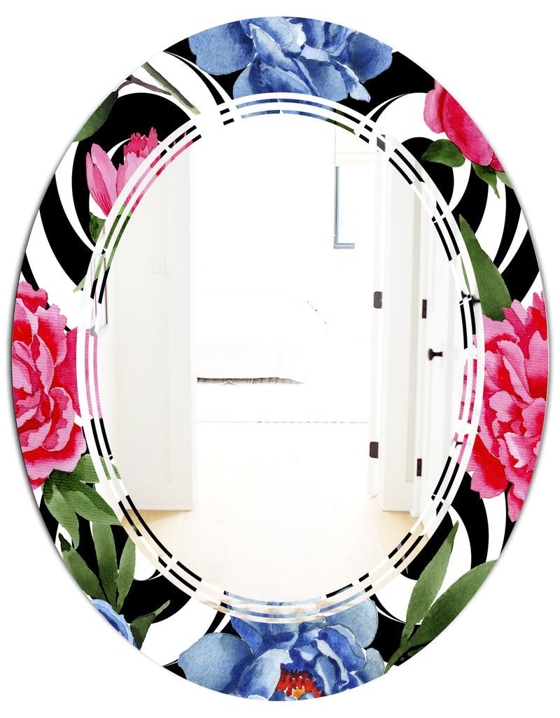 DesignQ Floral Retro Pattern I - Modern Round Or Oval Wall Mirror - Triple C