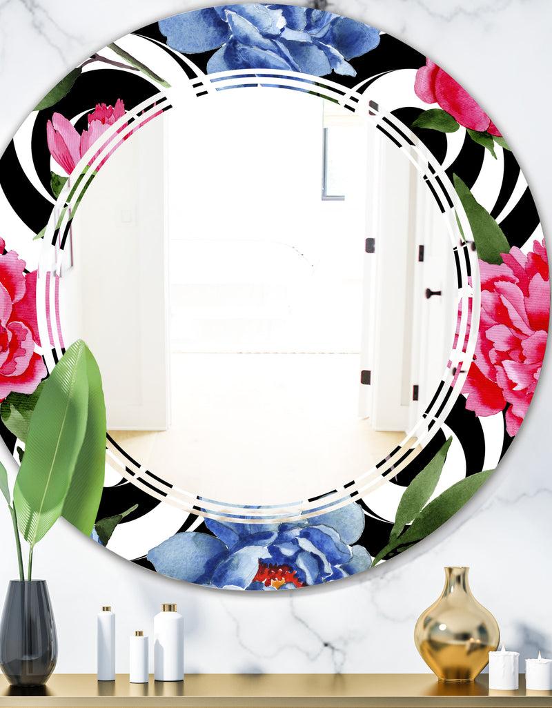 DesignQ Floral Retro Pattern I - Modern Round or Oval Wall Mirror - Triple C