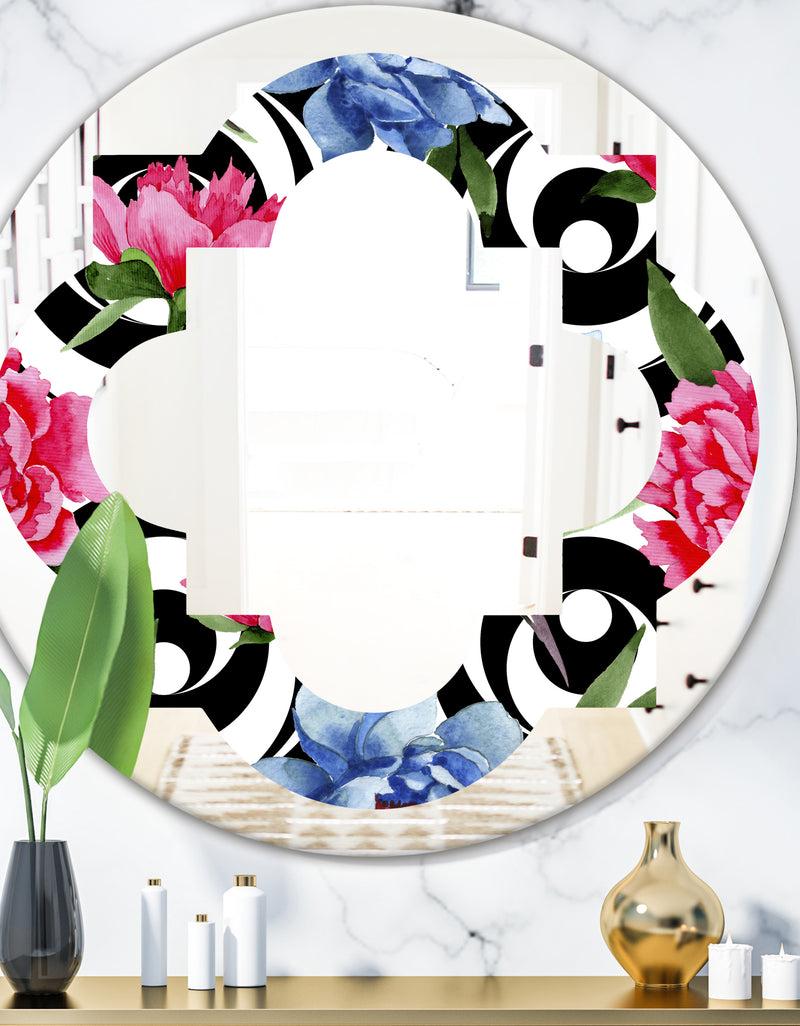 DesignQ Floral Retro Pattern I - Modern Round or Oval Wall Mirror - Quatrefoil