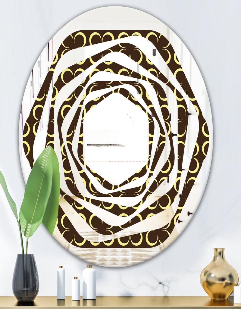 DesignQ Floral Retro Pattern II - Modern Round Or Oval Wall Mirror - Whirl