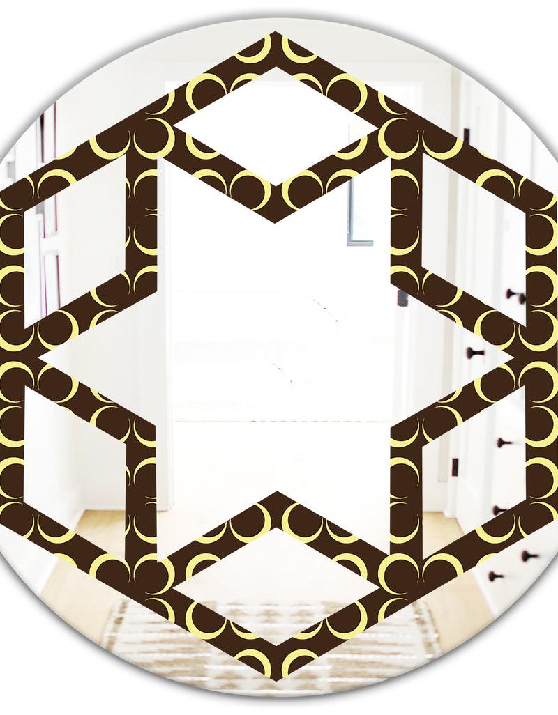 DesignQ Floral Retro Pattern II - Modern Round Or Oval Wall Mirror - Hexagon Star