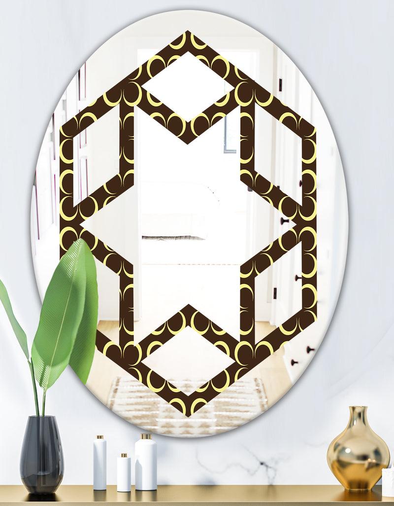 DesignQ Floral Retro Pattern II - Modern Round Or Oval Wall Mirror - Hexagon Star