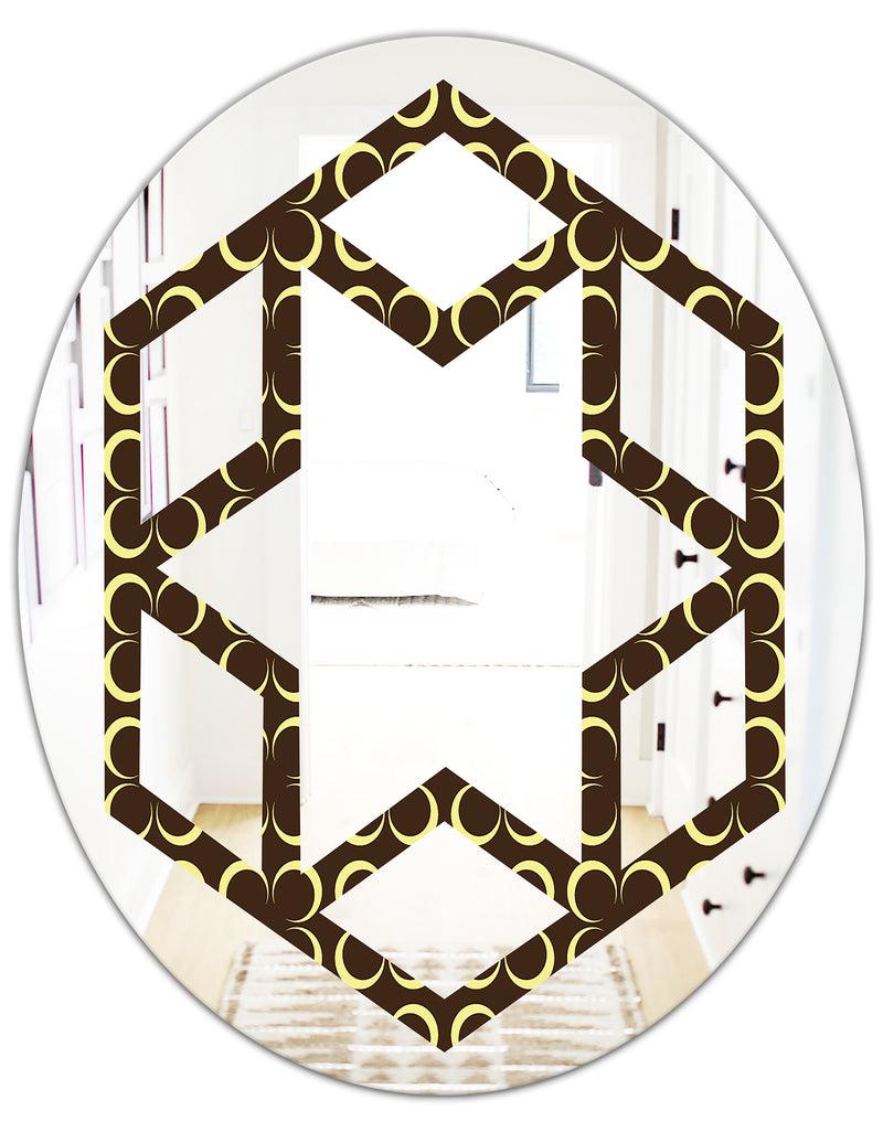 DesignQ Floral Retro Pattern II - Modern Round Or Oval Wall Mirror - Hexagon Star