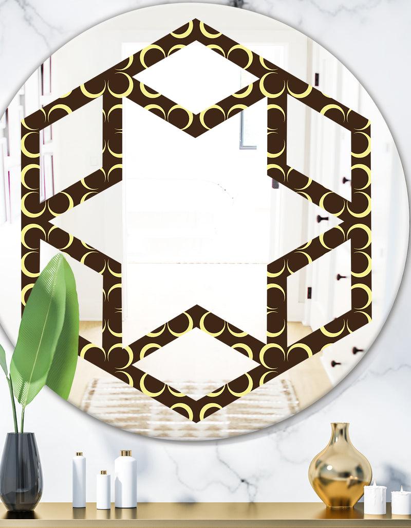 DesignQ Floral Retro Pattern II - Modern Round or Oval Wall Mirror - Hexagon Star