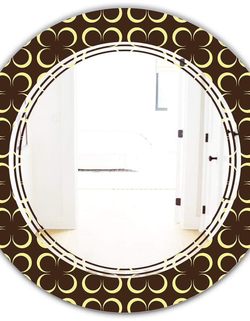 DesignQ Floral Retro Pattern II - Modern Round Or Oval Wall Mirror - Triple C