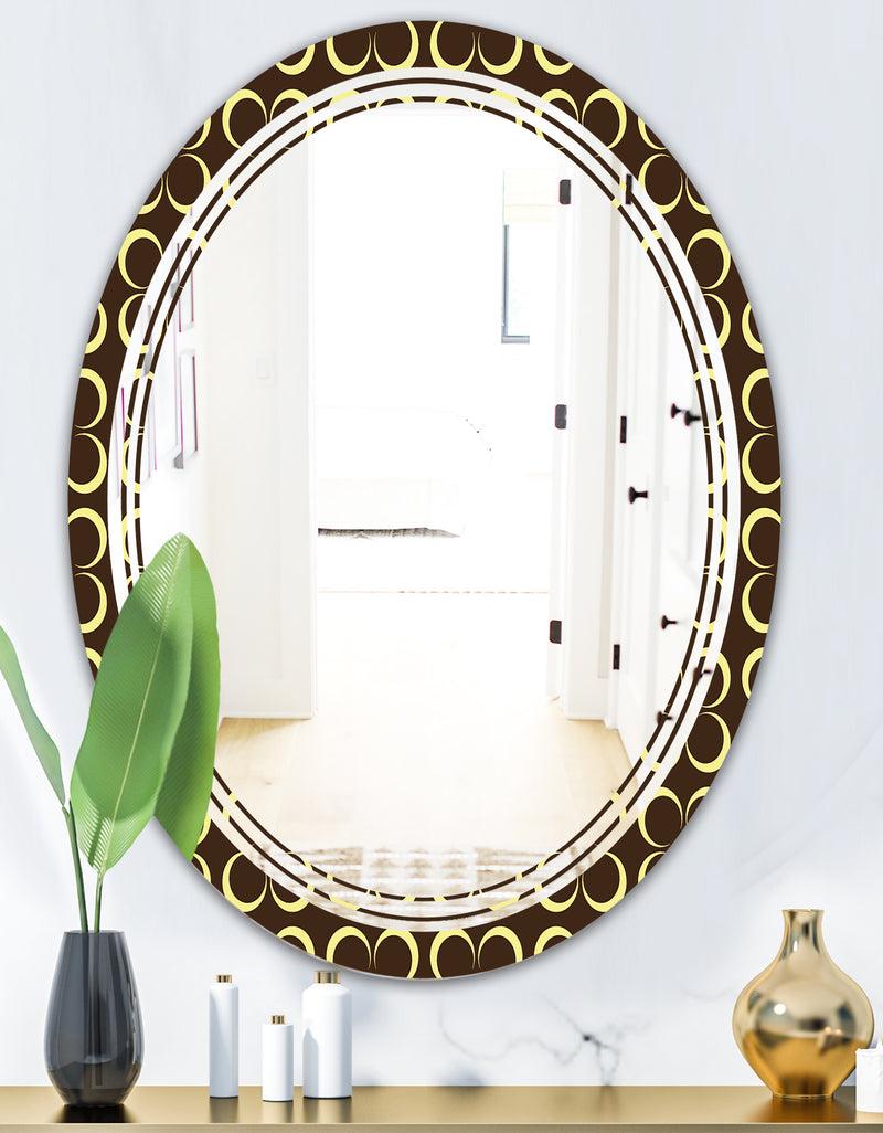 DesignQ Floral Retro Pattern II - Modern Round Or Oval Wall Mirror - Triple C