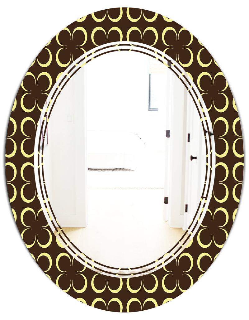 DesignQ Floral Retro Pattern II - Modern Round Or Oval Wall Mirror - Triple C