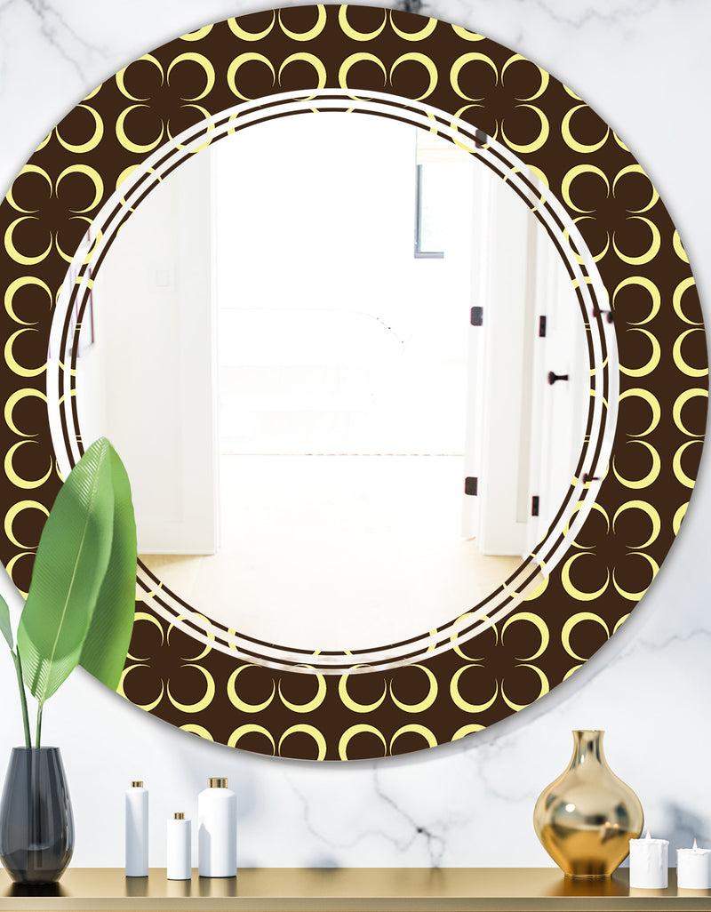 DesignQ Floral Retro Pattern II - Modern Round or Oval Wall Mirror - Triple C