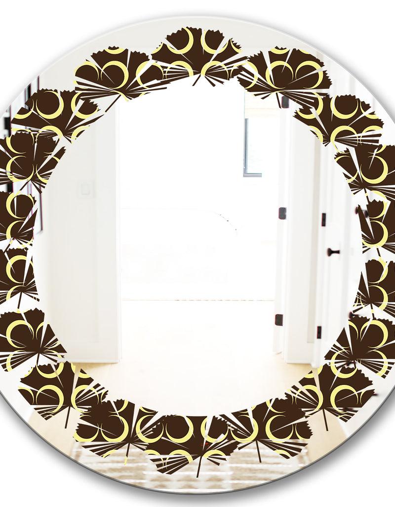 DesignQ Floral Retro Pattern II - Modern Round Or Oval Wall Mirror - Leaves