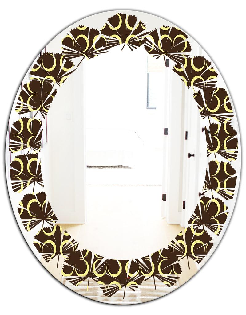 DesignQ Floral Retro Pattern II - Modern Round Or Oval Wall Mirror - Leaves