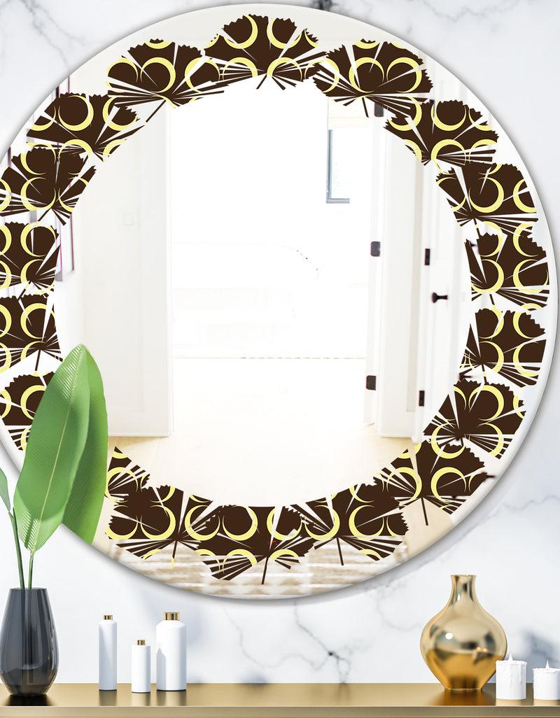 DesignQ Floral Retro Pattern II - Modern Round or Oval Wall Mirror - Leaves