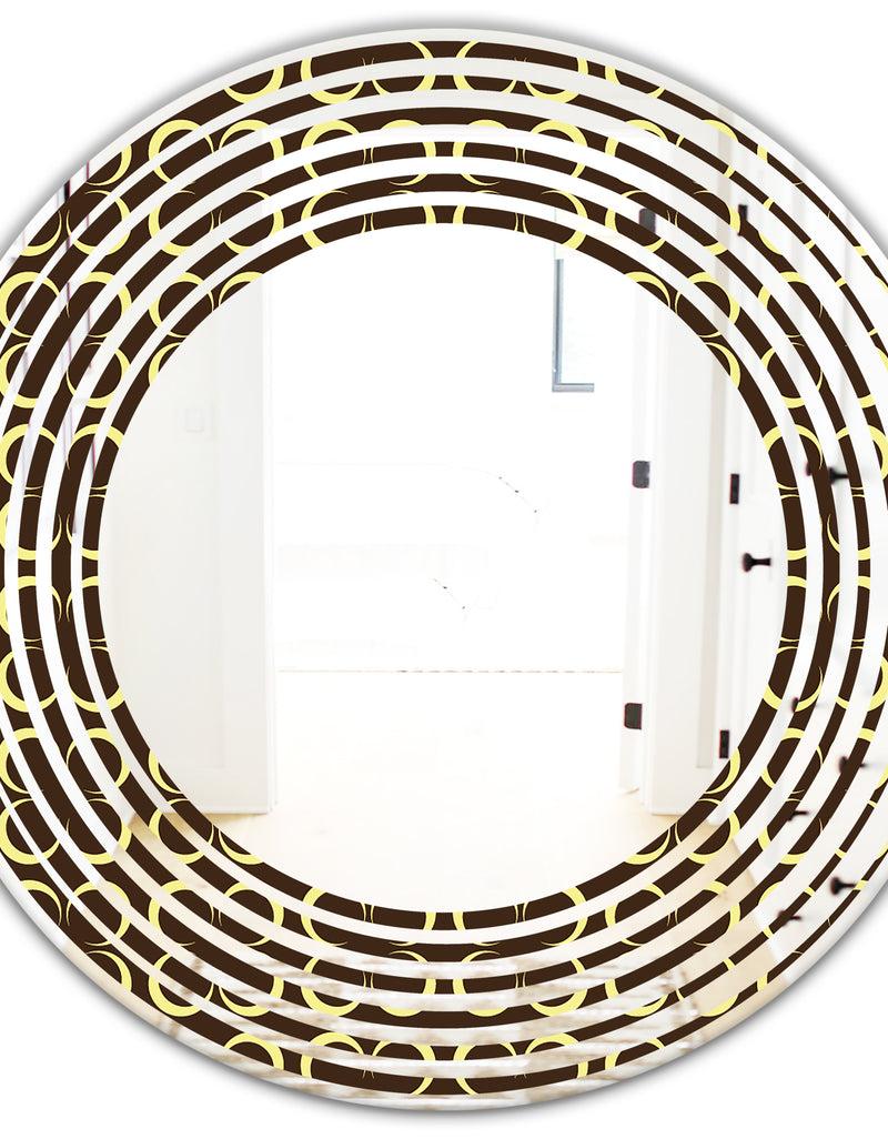 DesignQ Floral Retro Pattern II - Modern Round Or Oval Wall Mirror - Wave