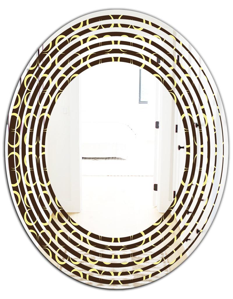 DesignQ Floral Retro Pattern II - Modern Round Or Oval Wall Mirror - Wave