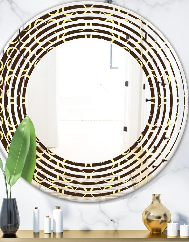 DesignQ Floral Retro Pattern II - Modern Round or Oval Wall Mirror - Wave