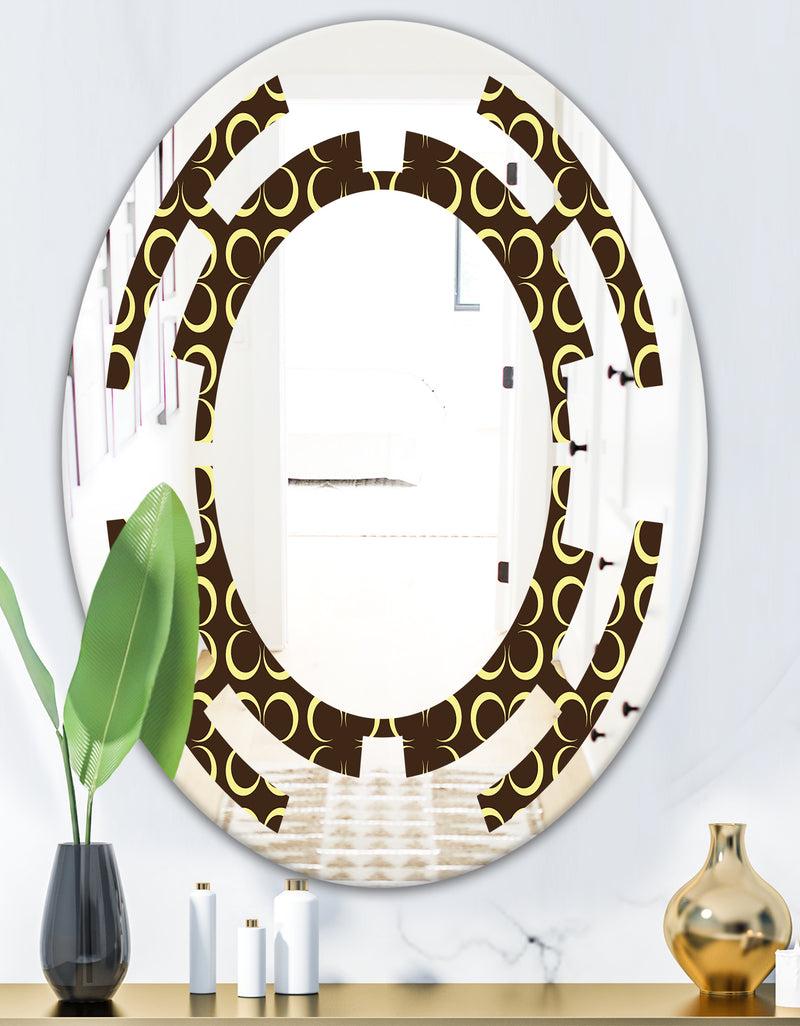 DesignQ Floral Retro Pattern II - Modern Round Or Oval Wall Mirror - Space