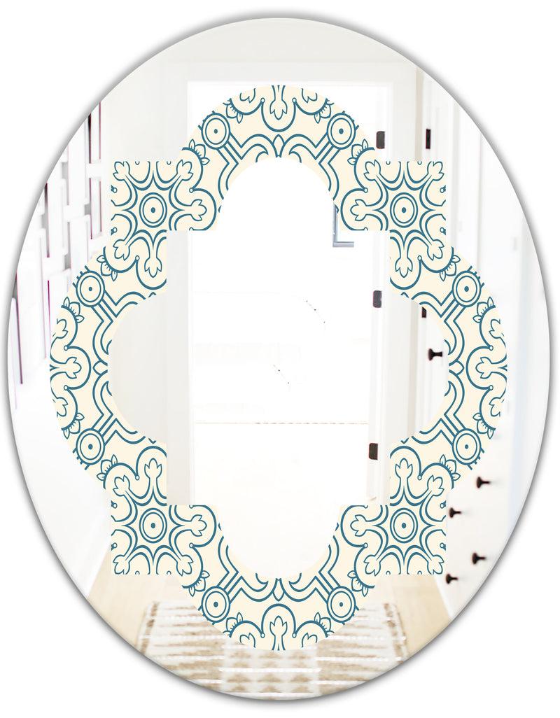DesignQ Floral Retro Pattern IV - Modern Round Or Oval Wall Mirror - Quatrefoil