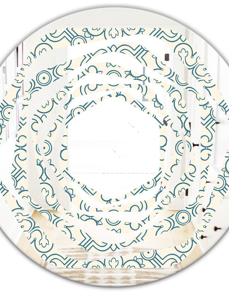 DesignQ Floral Retro Pattern IV - Modern Round Or Oval Wall Mirror - Whirl