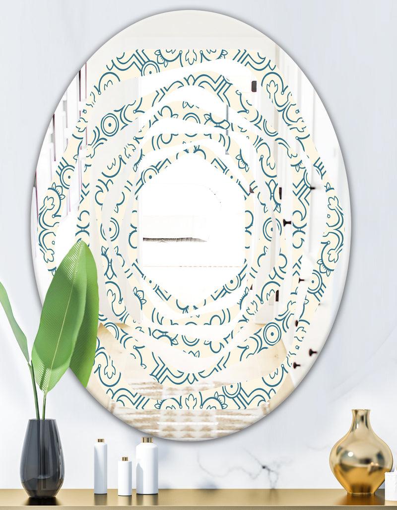 DesignQ Floral Retro Pattern IV - Modern Round Or Oval Wall Mirror - Whirl
