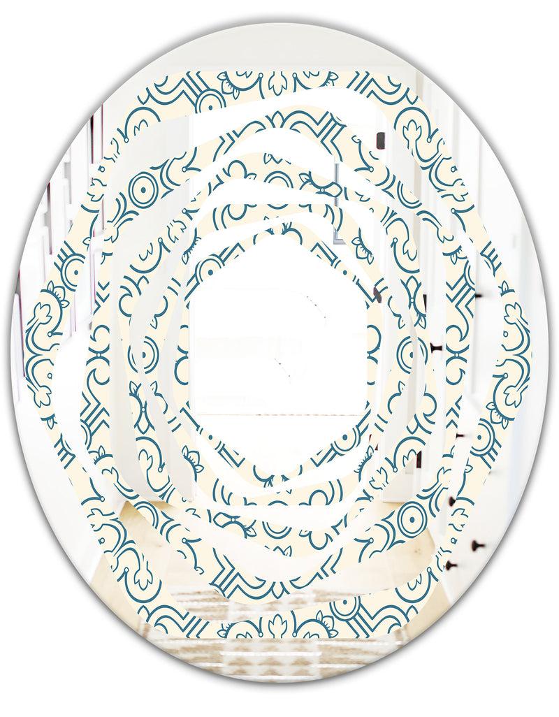 DesignQ Floral Retro Pattern IV - Modern Round Or Oval Wall Mirror - Whirl