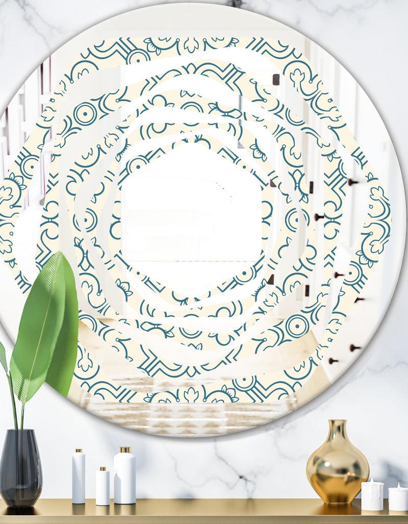 DesignQ Floral Retro Pattern IV - Modern Round or Oval Wall Mirror - Whirl