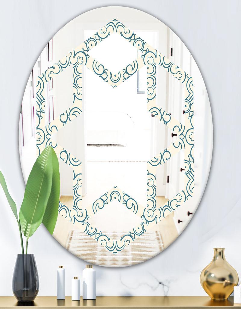 DesignQ Floral Retro Pattern IV - Modern Round Or Oval Wall Mirror - Hexagon Star