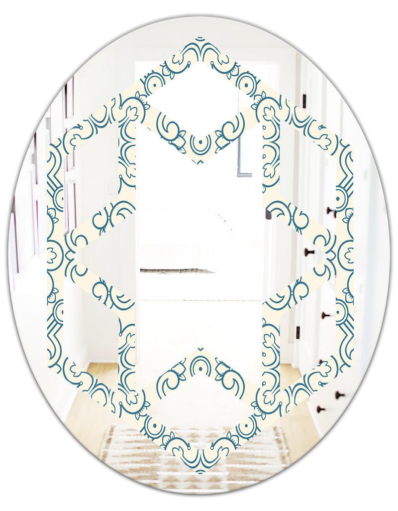 DesignQ Floral Retro Pattern IV - Modern Round Or Oval Wall Mirror - Hexagon Star