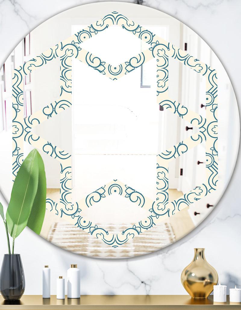 DesignQ Floral Retro Pattern IV - Modern Round or Oval Wall Mirror - Hexagon Star