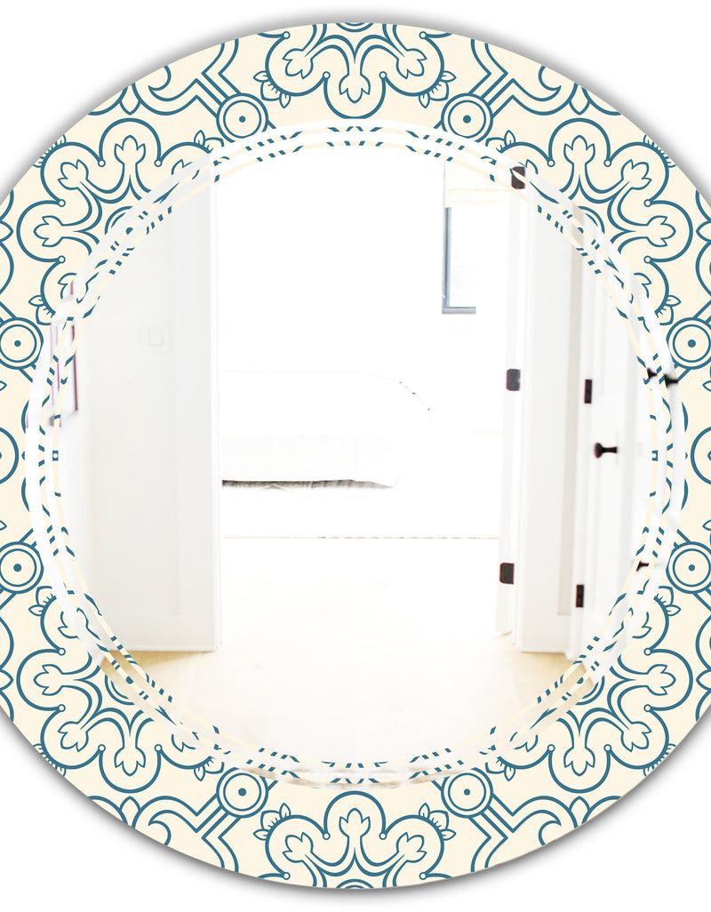 DesignQ Floral Retro Pattern IV - Modern Round Or Oval Wall Mirror - Triple C