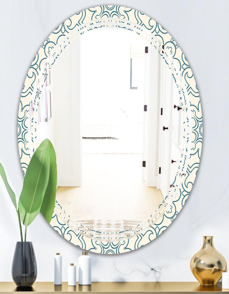 DesignQ Floral Retro Pattern IV - Modern Round Or Oval Wall Mirror - Triple C