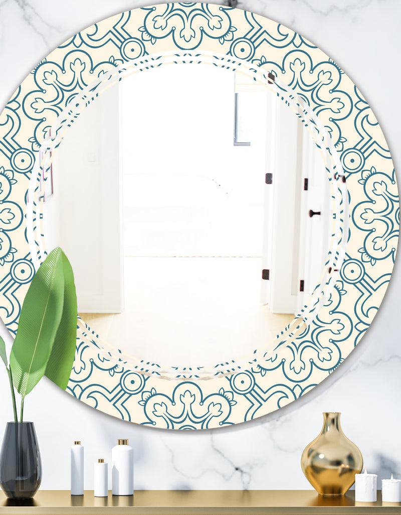 DesignQ Floral Retro Pattern IV - Modern Round or Oval Wall Mirror - Triple C