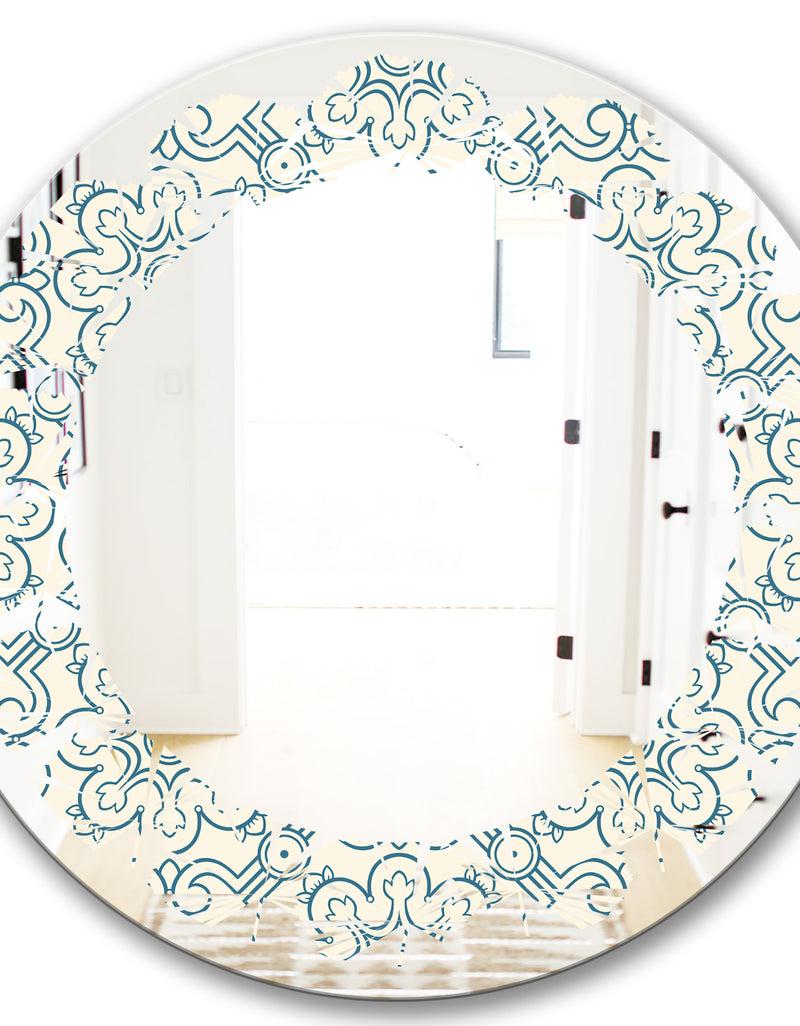 DesignQ Floral Retro Pattern IV - Modern Round Or Oval Wall Mirror - Leaves
